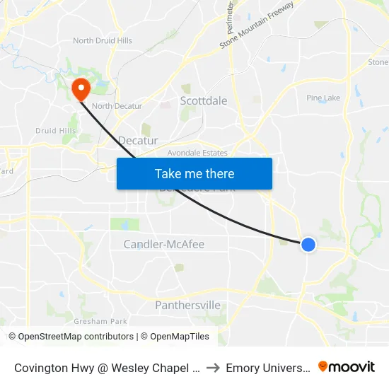 Covington Hwy @ Wesley Chapel Rd to Emory University map