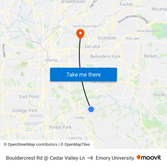 Bouldercrest Rd @ Cedar Valley Ln to Emory University map