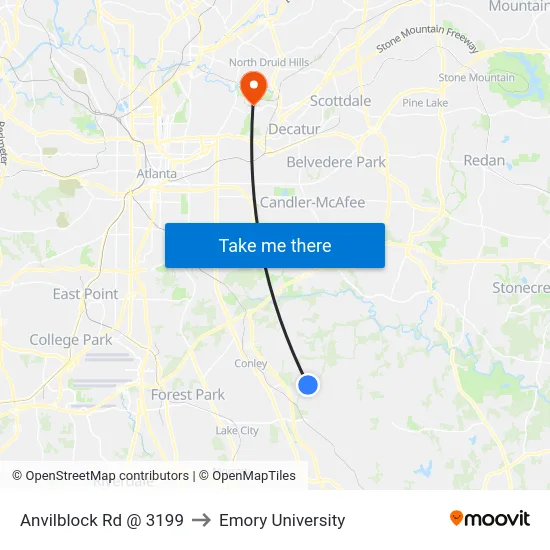Anvilblock Rd @ 3199 to Emory University map