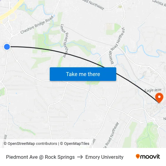 Piedmont Ave @ Rock Springs to Emory University map