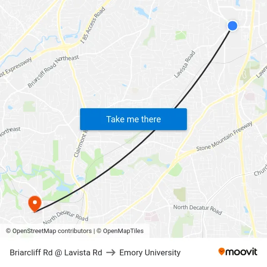 Briarcliff Rd @ Lavista Rd to Emory University map