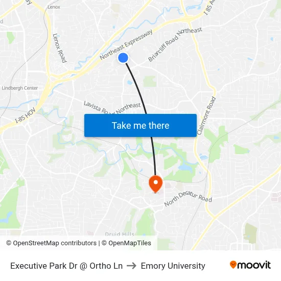 Executive Park Dr @ Ortho Ln to Emory University map