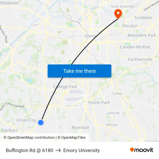 Buffington Rd @ 6180 to Emory University map