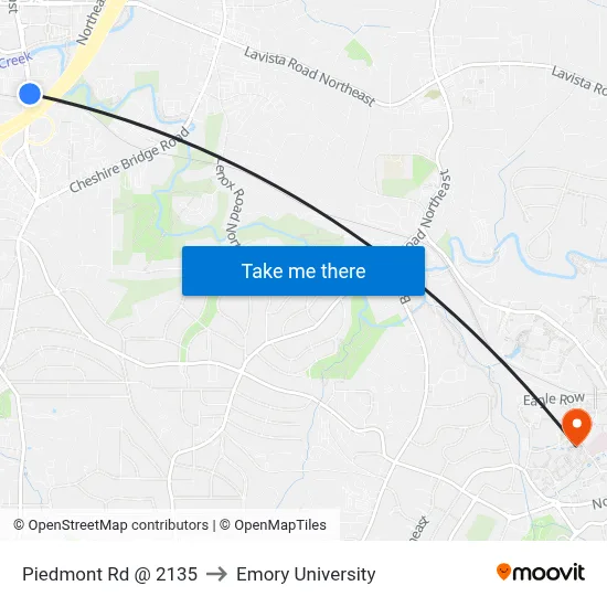 Piedmont Rd @ 2135 to Emory University map