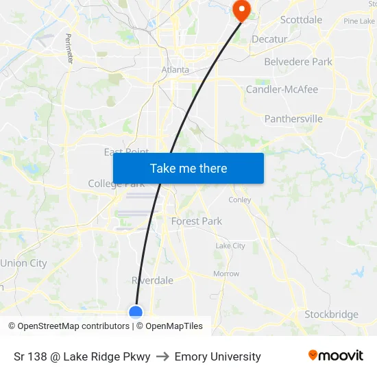 Sr 138 @ Lake Ridge Pkwy to Emory University map