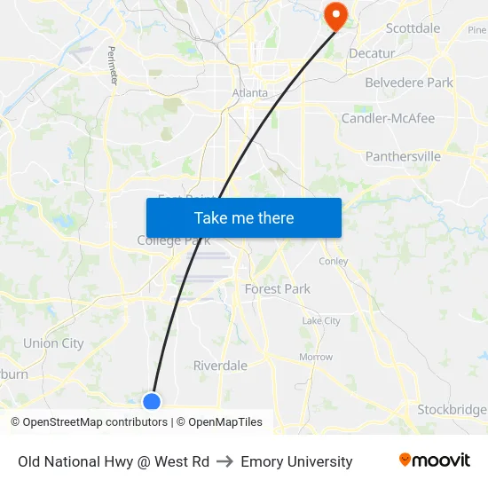 Old National Hwy @ West Rd to Emory University map