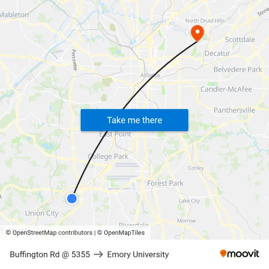 Buffington Rd @ 5355 to Emory University map