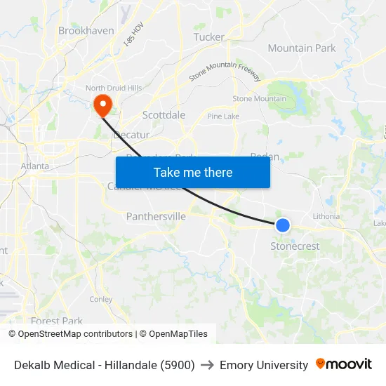 Dekalb Medical - Hillandale (5900) to Emory University map