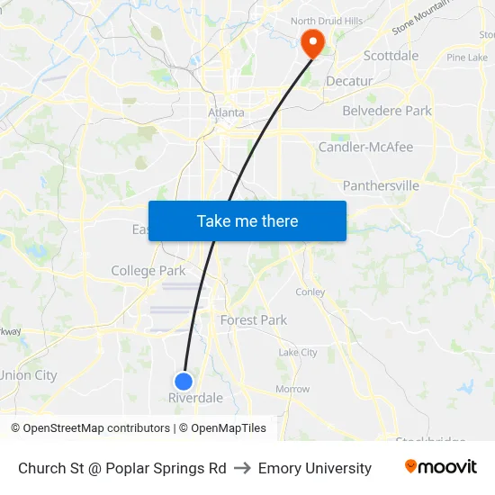 Church St @ Poplar Springs Rd to Emory University map