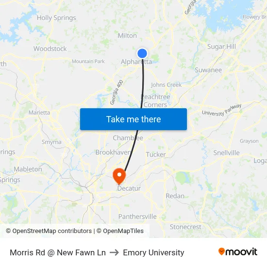 Morris Rd @ New Fawn Ln to Emory University map