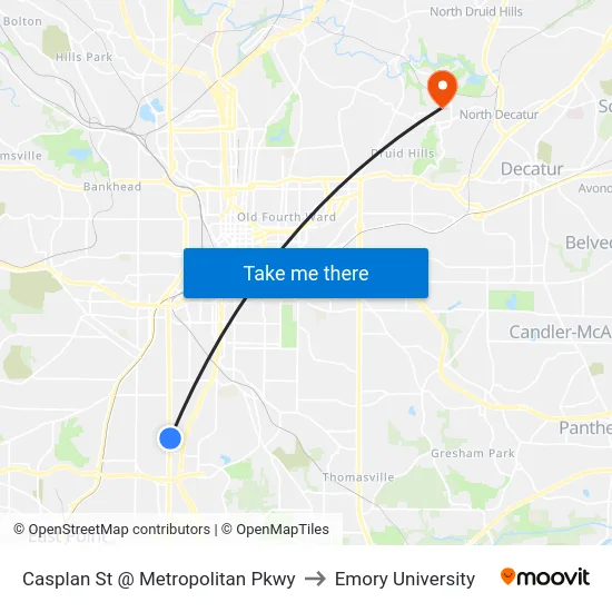 Casplan St @ Metropolitan Pkwy to Emory University map
