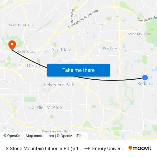 S Stone Mountain Lithonia Rd @ 1054 to Emory University map