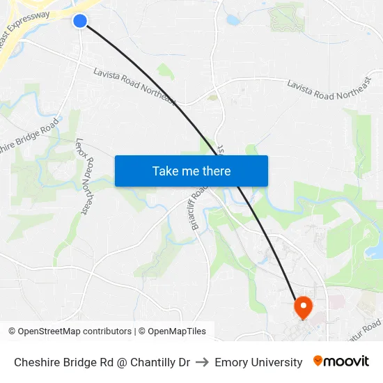 Cheshire Bridge Rd @ Chantilly Dr to Emory University map