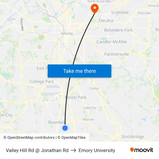 Valley Hill Rd @ Jonathan Rd to Emory University map
