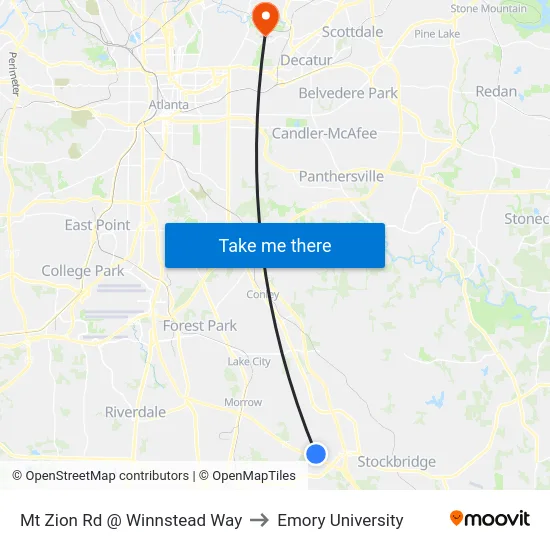 Mt Zion Rd @ Winnstead Way to Emory University map