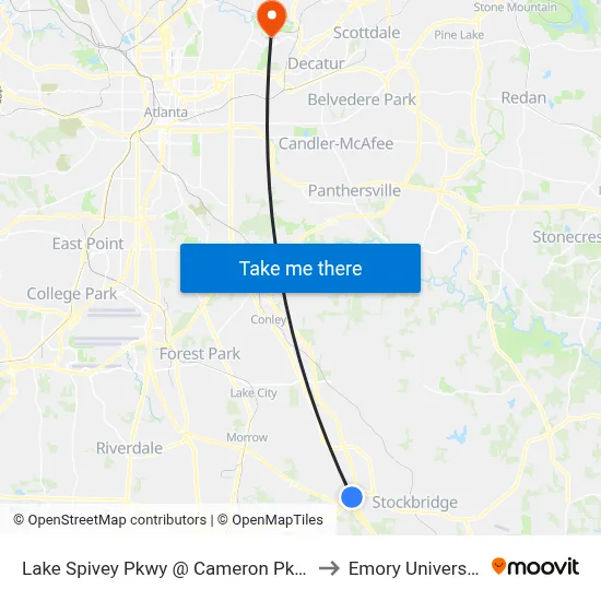 Lake Spivey Pkwy @ Cameron Pkwy to Emory University map