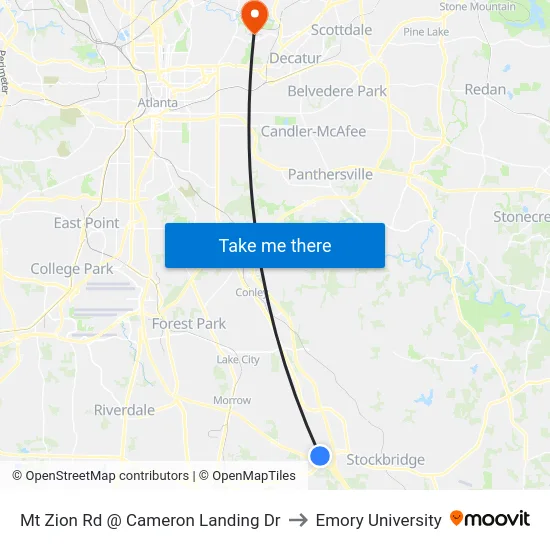 Mt Zion Rd @ Cameron Landing Dr to Emory University map