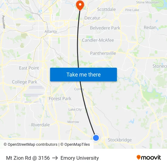 Mt Zion Rd @ 3156 to Emory University map