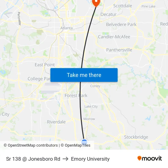 Sr 138 @ Jonesboro Rd to Emory University map