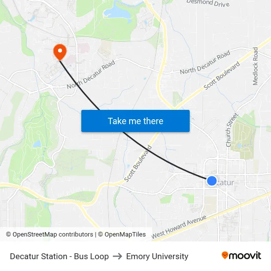 Decatur Station - Bus Loop to Emory University map