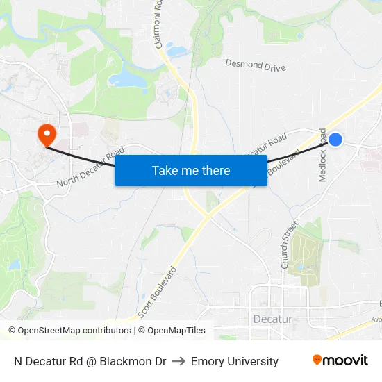 N Decatur Rd @ Blackmon Dr to Emory University map