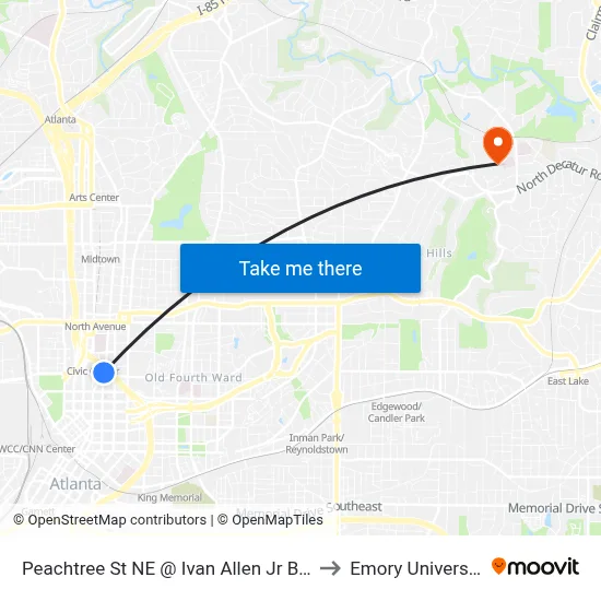 Peachtree St NE @ Ivan Allen Jr Blvd to Emory University map