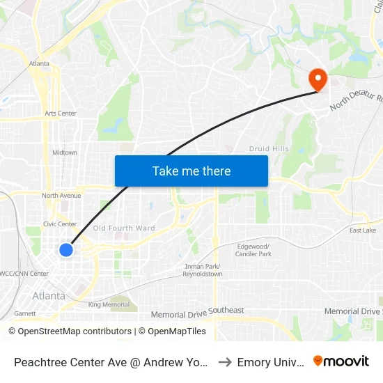 Peachtree Center Ave @ Andrew Young Int Blvd to Emory University map