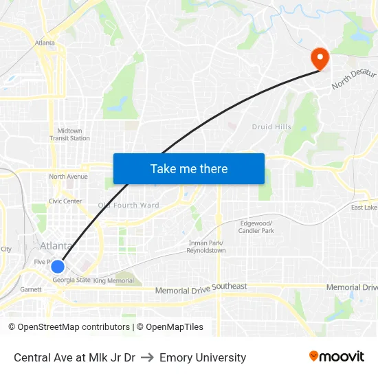 Central Ave at Mlk Jr Dr to Emory University map