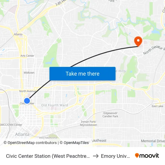 Civic Center Station (West Peachtreet Street) to Emory University map