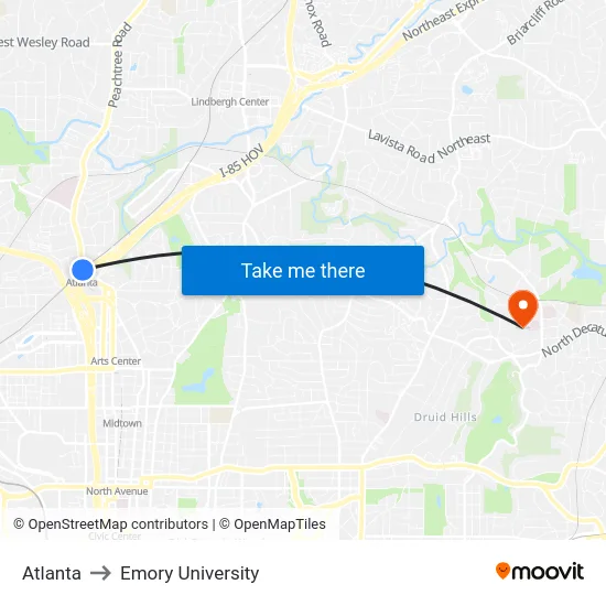 Atlanta to Emory University map