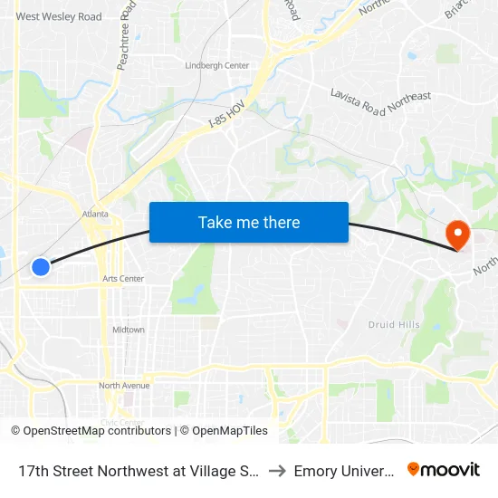 17th Street Northwest at Village Street to Emory University map