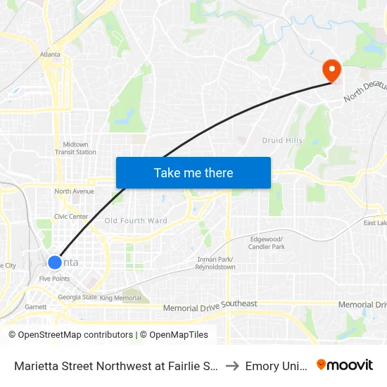 Marietta Street Northwest at Fairlie Street Northwest to Emory University map