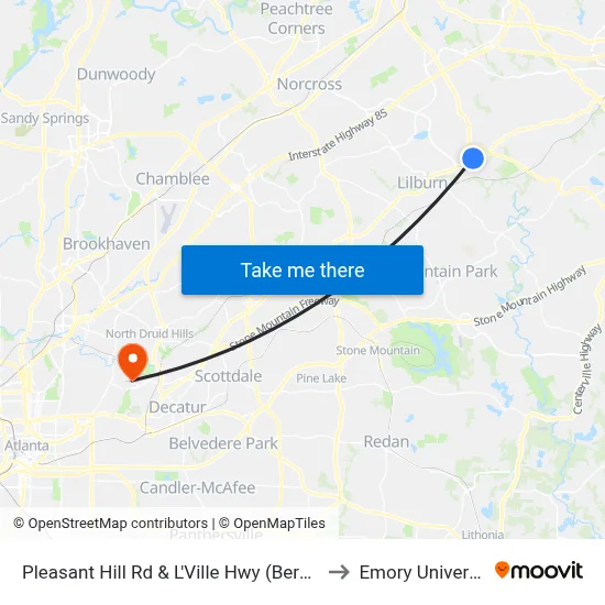 Pleasant Hill Rd & L'Ville Hwy (Berkmar) to Emory University map