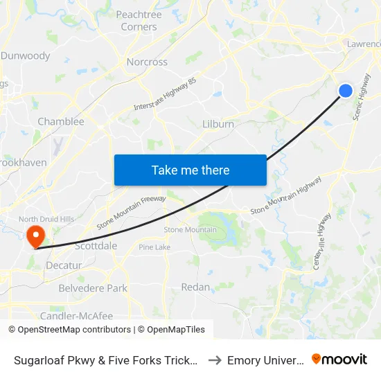 Sugarloaf Pkwy & Five Forks Trickum Rd to Emory University map