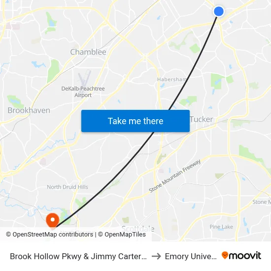 Brook Hollow Pkwy & Jimmy Carter Blvd Ob to Emory University map