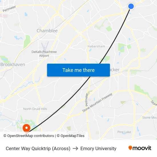 Center Way Quicktrip (Across) to Emory University map
