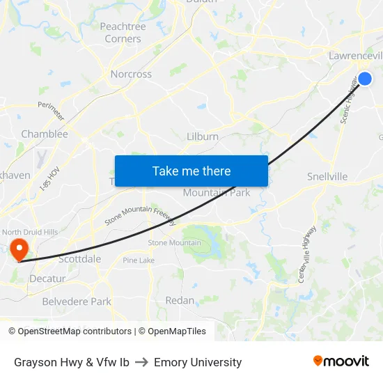 Grayson Hwy & Vfw Ib to Emory University map