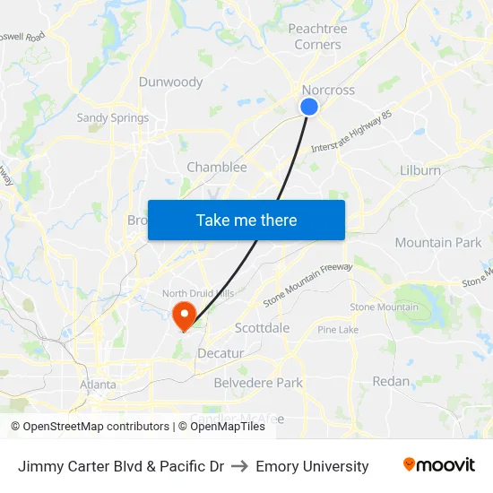 Jimmy Carter Blvd & Pacific Dr to Emory University map