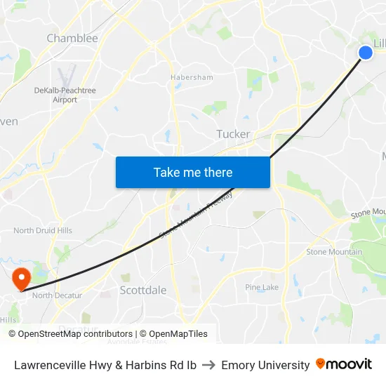 Lawrenceville Hwy & Harbins Rd Ib to Emory University map