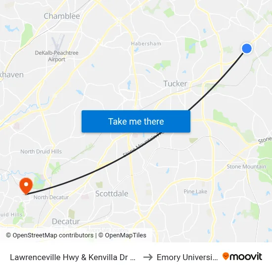 Lawrenceville Hwy & Kenvilla Dr Ob to Emory University map