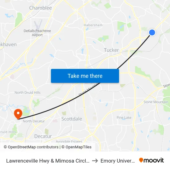 Lawrenceville Hwy & Mimosa Circle Ob to Emory University map