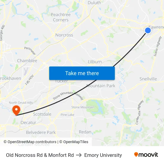 Old Norcross Rd & Monfort Rd to Emory University map