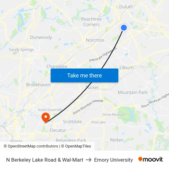 N Berkeley Lake Road & Wal-Mart to Emory University map
