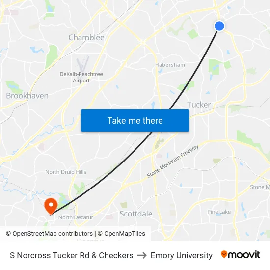 S Norcross Tucker Rd & Checkers to Emory University map