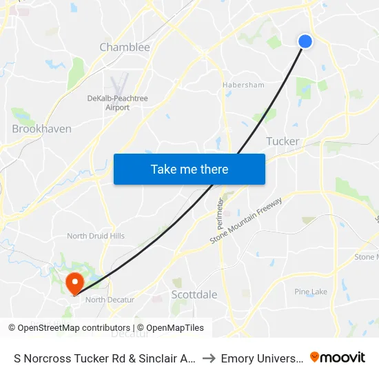S Norcross Tucker Rd & Sinclair Apts to Emory University map