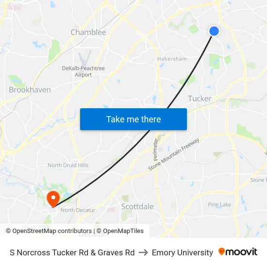 S Norcross Tucker Rd & Graves Rd to Emory University map