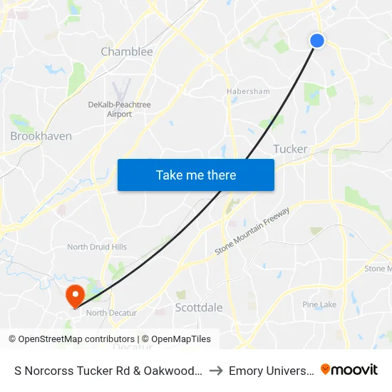 S Norcorss Tucker Rd & Oakwood Cir to Emory University map