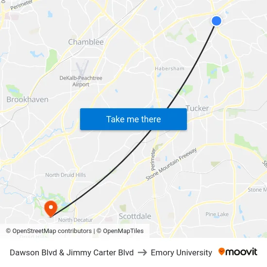Dawson Blvd &  Jimmy Carter Blvd to Emory University map