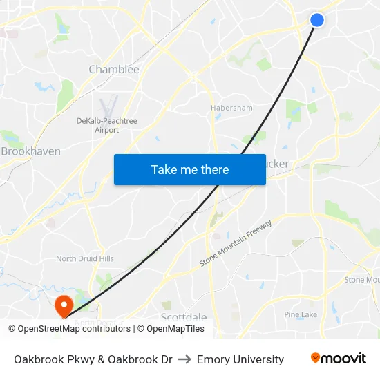 Oakbrook Pkwy & Oakbrook Dr to Emory University map