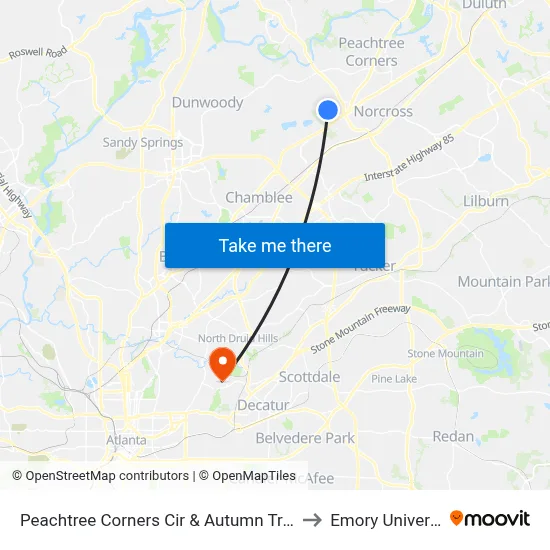 Peachtree Corners Cir & Autumn Trace Dr to Emory University map